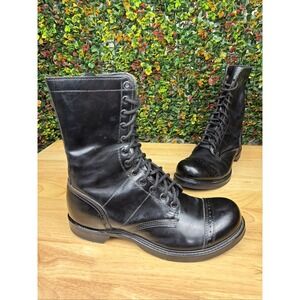 Double H 975 Black Leather Cap Toe Combat Jump Boots MADE IN USA MENS 12E 12